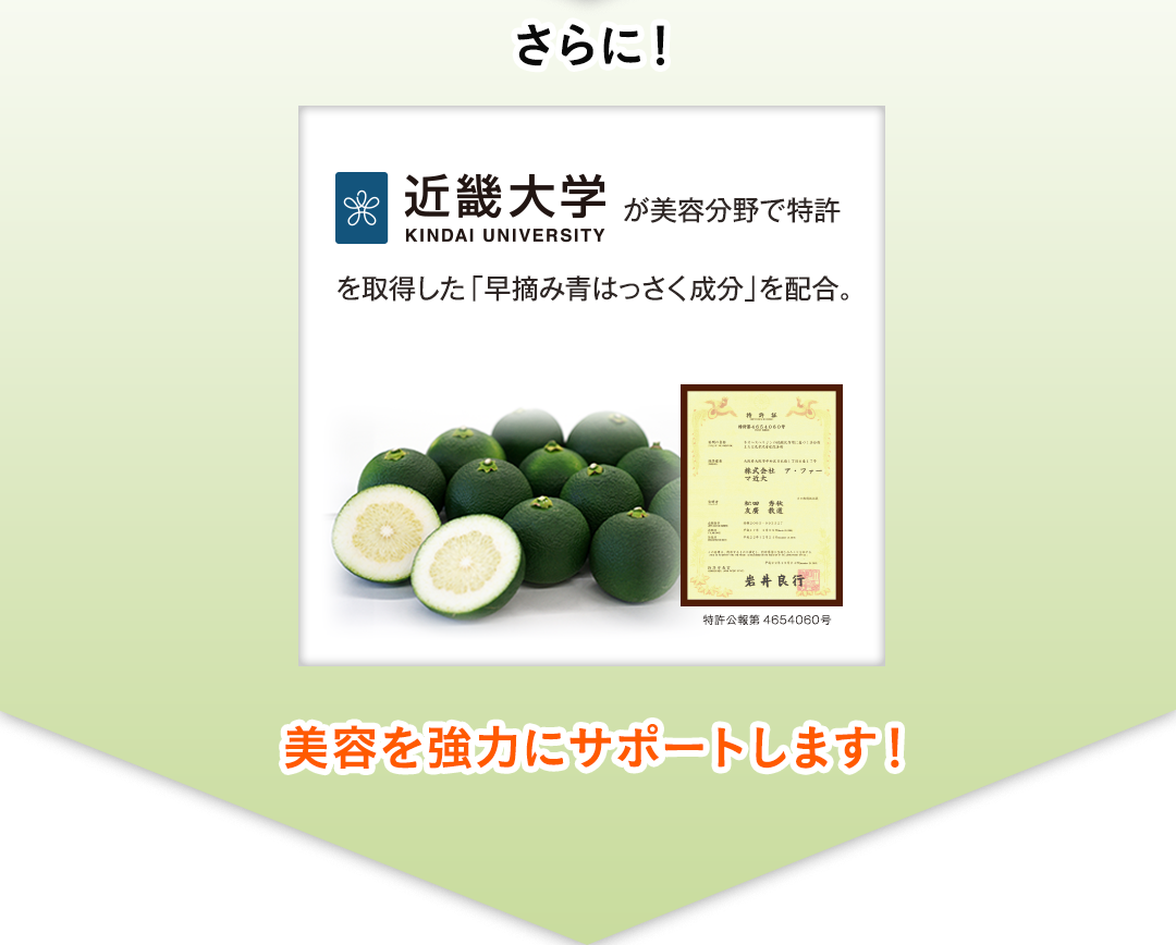 近畿大学が美容分野で特許を取得した「早摘み青はっさく成分」を配合