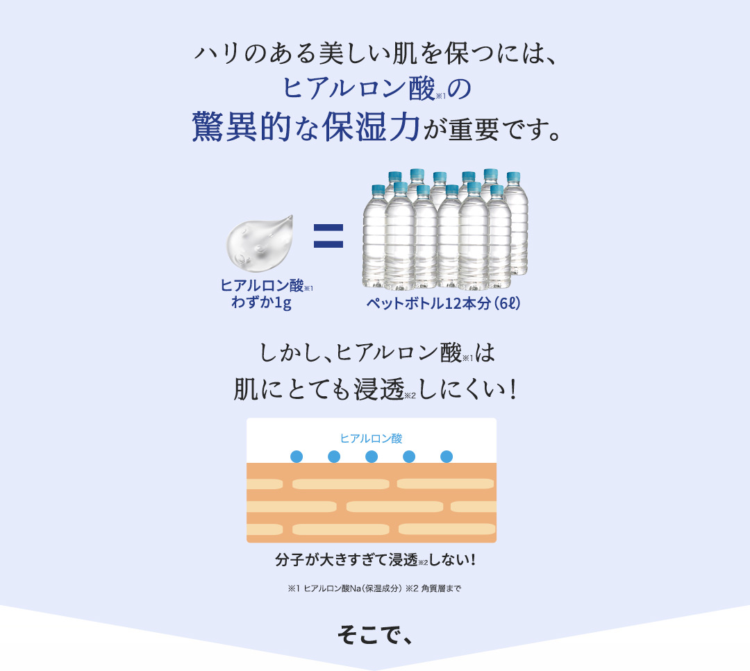 ハリのある美しい肌を保つには、ヒアルロン酸の驚異的な保湿力が重要です。